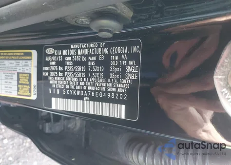 2014 Kia Sorento Limited V6 z USA, uszkodzony, nr VIN 5XYKWDA76EG498202